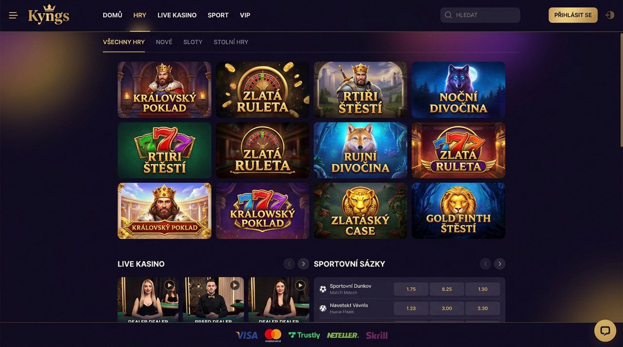 Snímek obrazovky webu online kasina Kyngs